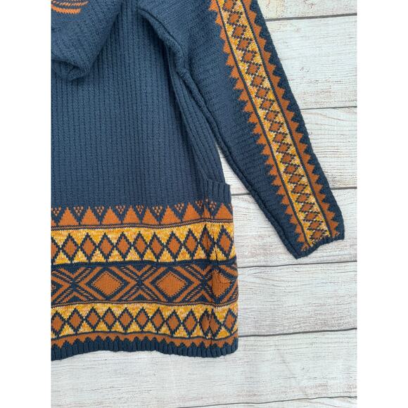 Lucky Brand Southwest Open Front Hooded Cardigan Sweater Womens Small Blue Brown - Picture 14 of 14